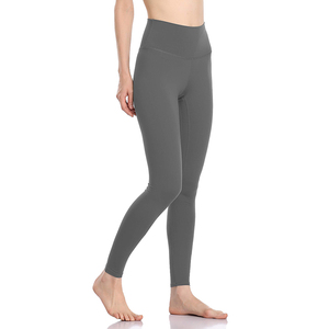 Leggings de yoga OEM taille haute sans couture, longueur cheville, taille élastique, couleur unie noire, en Spandex/Nylon, respirants et légers - Product Image 3