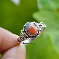 2025 Premium 6x8mm cuivre Orange bleu huître Turquoise bague empilable 925 argent Sterling femmes pierres précieuses fabricant de bijoux