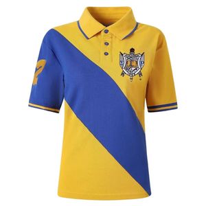 Polo Sigma Gamma Rho Gold 22 SGRho Bleu Or – Vêtement grec haut de gamme pour femme – Polo élégant de la sororité - Product Image 1