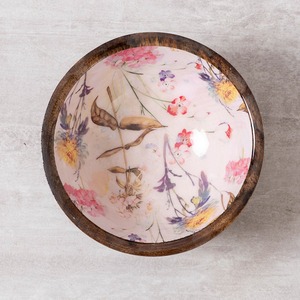 Bol à salade artisanal en bois de manguier écologique de luxe, émaillé, moderne, résistant au lave-vaisselle et au congélateur, motif floral aquarelle rose et blanc - Product Image 5