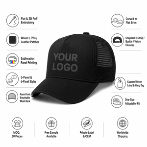 Custom Trucker <b>Hat</b> 5-Panel Mesh Back Breathable Polyester Cotton Embroidery Logo Front Panel Adjustable Fit Unisex Casual <b>Cap</b> - Product Image 2
