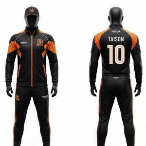 Unisex Kapuzen-Fußball-Trainingsanzug Premium Polyester 240 GSM Schwarz Orange Panel Trainingsanzug Individuelles Logo Wärmeübertragung Teamkleidung - Product Image 1