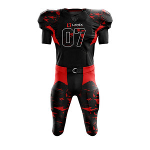 Nouvel uniforme de football américain personnalisé pour hommes, tenue d'entraînement noire et rouge, impression par sublimation, jersey respirant en polyester, ensemble pantalon - Product Image 1