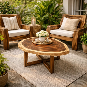 Mesa de Centro de Madera Maciza de Suar Contemporánea de Primera Calidad, Borde Natural, Hecha a Mano, Diseño Orgánico Moderno con Vetas Únicas - Product Image 4