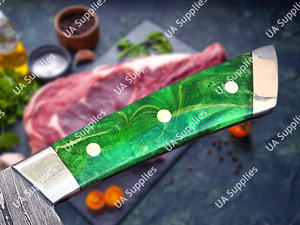 Couteau de Chef de Cuisine Robuste en Acier Damas à Manche Vert, Personnalisable, Vente en Gros, Prise en Charge OEM/ODM - Product Image 3