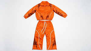 Conjunto Deportivo Rojo para Hombre, Estampado Geométrico, Poliéster Satinado, Ropa de Verano Informal, Cuello Alto, Cierre Frontal con Cremallera - Product Image 6