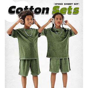 Men High Quality Acid Wash Cotton Summer <b>Set</b> T Shirt Shorts Casual Loose Fit Matching Outfit - Product Image 5