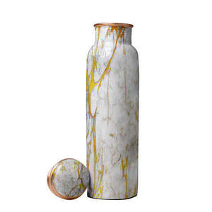 Bouteille d'eau en cuivre émaillée blanche imprimée, en promotion, pour les bienfaits santé, avec autocollant tendance, idéale pour le bureau et la salle de sport - Product Image 1