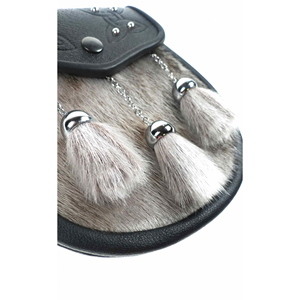 Esporrán Antiguo de Cuero Negro con Borlas de Crin, Accesorio Étnico, Esporrán Escocés Genuino - Product Image 3