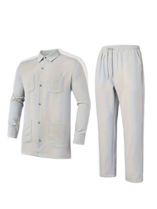 Men's Casual Knitted Winter Long-Sleeved Shirt Set Turn-Collar Single-Breasted Buttons Pocket Top Drawstring Elastic Waist - Product Image 3