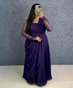 ชุดทำงานผ้าไหมมีสายรัดเอวและผ้าไหมสีม่วง - Product Image 1