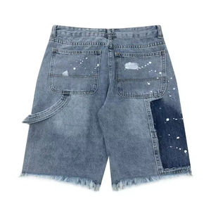 Shorts de Mezclilla de Cintura Alta para Hombre, Corte Recto, Borde Crudo, Casuales, de Verano, de Algodón - Product Image 3