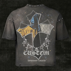 Camiseta Personalizada de 280 g/m², Estilo Vintage, Lavado Ácido, con Pedrería, Estilo Urbano, Talla Grande para Hombre - Product Image 5