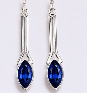 Blue Sapphire Silver <b>Earrings</b> Marquise Cut Long Dangle <b>Earrings</b> in 925 Sterling Silver Handmade Sapphire Gemstone Jewelry Gif - Product Image 3