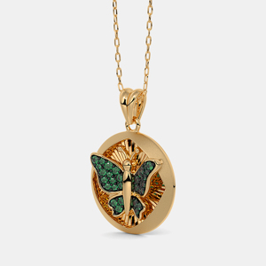 Collar con Colgante de Mariposa Chapado en Oro con Cadena de Caja de Cristal Verde, Lujoso, Unisex, para Uso Diario - Product Image 1