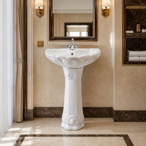Moderno Lavabo Ovalado de Cerámica con Pedestal de Loto, Fácil de Limpiar, Garantía de 5 Años, para Hospital, Apartamento, Villa, Baño, Lavadero, con Certificación CUPC - Product Image 3