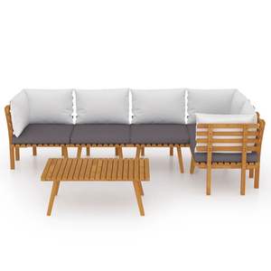 Conjunto de Muebles de Jardín de Madera de Acacia con Cojines Gris Oscuro y Blanco - Product Image 3