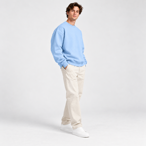 Sudadera de Cuello Redondo Extra Grande para Hombre, Color Azul Claro Sólido, Tejida, de Manga Larga, Informal, para Otoño - Product Image 4