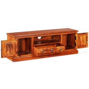 Meuble TV en bois d'acacia naturel massif avec accents en cuivre - Product Image 5