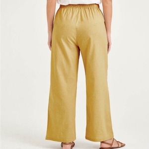 Women's Lightweight Cotton <b>Linen</b> Full Length Straight <b>Pants</b> Classic Casual High Waist <b>Drawstring</b> Closure Anti-Wrinkle Breathable - Product Image 3