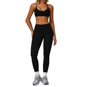 New Custom High Waist Leggings & Gym Padded Sports Bra Set Sweat-Wicking Fitted Womens Yoga Bra With Leggings Set - Product Image 1