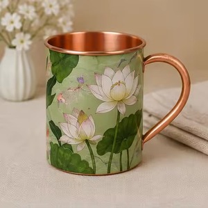 Taza de Cobre Floral Pintada a Mano Artesanal, Taza de Lujo para Moscow Mule, Elegante Diseño de Flores Inspirado en Meenakari, Cobre Puro - Product Image 6