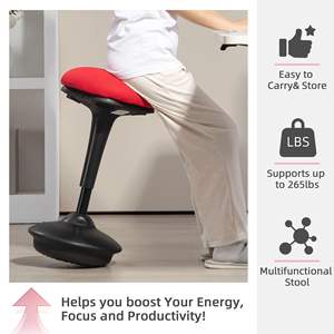Chaise de bureau rouge réglable avec tabouret oscillant dos nu de conception ergonomique active avec la chaise rembourrée de mouvement de bascule - Product Image 5