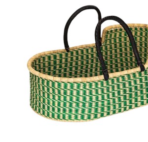 Styled emerald chevron seagrass changing <b>basket</b> alongside rattan changing kid <b>basket</b> featuring black <b>handles</b> sales - Product Image 2