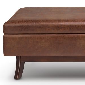 Owen Distressed Saddle Brown Rectangular <b>Storage</b> Ottoman <b>Stools</b> & Ottomans - Product Image 4
