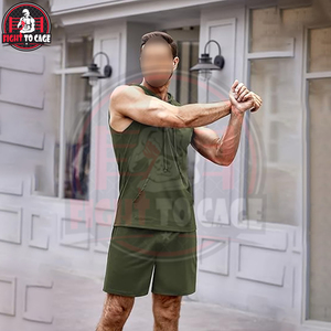 Vêtements de sport légers pour l'automne, respirants et anti-transpiration, pour la musculation, la course à pied, les tenues décontractées, sans manches, avec capuche et shorts - Product Image 4