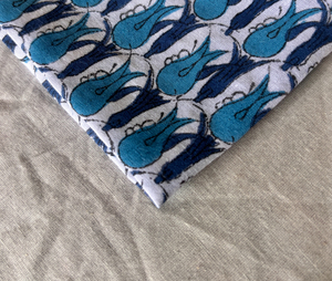 ผ้าฝ้ายพิมพ์ลายบล็อกมือทรงหยดน้ำสีน้ำเงิน ผ้าพิมพ์ลายบล็อกบูติเรขาคณิตสีครามและสีเขียวอมฟ้า - Product Image 3