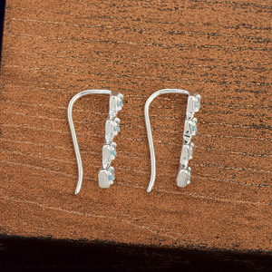 Pendientes de Aro Geométricos de Plata de Ley 925 con Circonita Azul de Corte Redondo y Engaste de Garra, Joyería Fina Minimalista para Mujer - Product Image 4