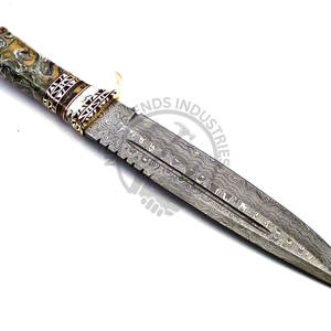 มีดล่าสัตว์เหล็กดามัสกัสทำมือรุ่นใหม่ พร้อมด้ามอะคริลิกทองเหลือง ใบมีดคมแบบตายตัว มีดโบวี่ มีดยุทธวิธี มีดเอาตัวรอด - Product Image 2