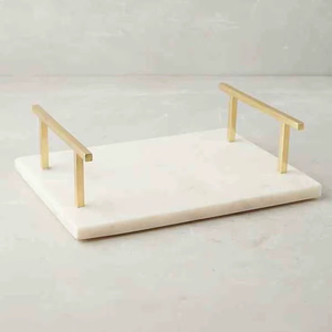 Plateau en marbre au design polyvalent, plateaux décoratifs, plateau en pierre, plateau de service, plateau de service en marbre avec poignée en métal à prix très bas - Product Image 1
