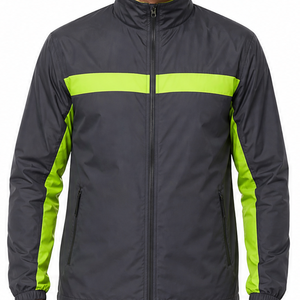 Veste coupe-vent pour homme de qualité supérieure, col montant, légère, imperméable, pour activités de plein air, vente en gros, gris foncé et vert lime, veste de course - Product Image 2