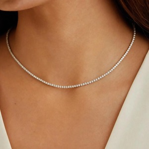 Classic Round Moissanite Diamond Tennis <b>Necklace</b> 925 Silver VVS Diamond Tennis <b>Chain</b> for Women Men Custom Fine Jewelry - Product Image 4