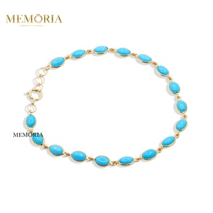 Natural Round Cut Turquoise Gemstone 18k <b>Solid</b> Yellow <b>Gold</b> Handmade Trendy Tennis Bracelets for Women Gift Wholesale Price - Product Image 1
