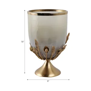 Ceramic Candle Holder with Gold Base and Leaf Design for Home Decoration - Product Image 6