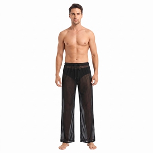 Pantalon long en maille transparente pour homme, respirant, avec cordon de serrage à la taille, 100% polyester, leggings pour homme, pantalon en maille transparente, léger - Product Image 6