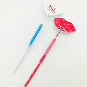 Top Product Heart/Lip Shape /White/Blue Powder Coated/Red Lip Design Paper Coated Diamond Grip Handle Eyelash Extension Mirror - Product Image 6