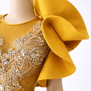 Vestido de noche de sirena con lentejuelas doradas |   Vestido de un solo hombro para la alfombra roja |   Vestido de Gala Formal Ajustado de Lujo con Largo Dramático hasta el Suelo - Product Image 3