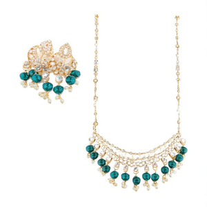 Premium Austrian Stone and <b>Mirror</b> Jhumki <b>with</b> Maangtikka 10575476GR Fashion Jewelry Set - Product Image 2