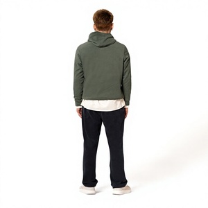 Sudadera con Capucha para Hombre, Color Verde Oliva, Corte Regular, Color Sólido, Felpa de Algodón, Informal, con Bolsillo, Antipilling, para Invierno - Product Image 6