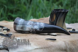 Large Antique Viking <b>Drinking</b> Horn Brass <b>Stand</b> Real Carved Animal Horn for Europe Home Decoration - Product Image 5