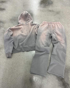 Sweat à capuche personnalisé avec broderie vieillie et pantalon de jogging vintage en coton zippé, coupe ample délavée à l'acide pour homme - Product Image 5