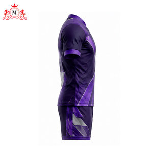 Conjunto de camiseta y pantalones cortos de fútbol para hombre, morado, sublimado, transpirable, 100% poliéster, uniforme de fútbol para adulto, sin costuras, con detección de aguja - Product Image 4