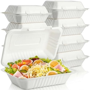 Sustainable Food Packaging <b>Lunch</b> <b>Box</b> 9x6 Inch Disposable Bagasse Boxes for Parties Events and Outdoor Catering Takeaway Boxes - Product Image 1