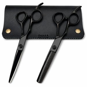 Ensemble de ciseaux de coiffure 5,5 pouces - Noir mat - Comprend des ciseaux de coupe et des ciseaux à effiler - Acier japonais 440C - Pour barbiers et coiffeurs - Product Image 1