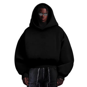Sweat à capuche personnalisé de haute qualité en molleton bouclette épais 450 g/m², coupe ample et courte, noir, pour fabricant - Product Image 1