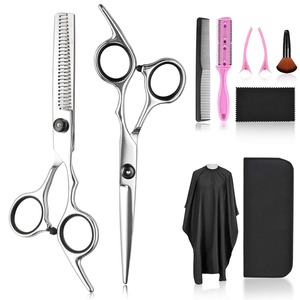 Ciseaux à effiler les cheveux en acier inoxydable, 28 dents, pour droitiers, outil professionnel de barbier et de salon, avec peignes et cape inclus - Product Image 1